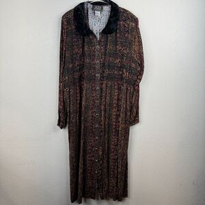 More Jazz Women Floral Print Button Up Shirt Dress Long Sleeve Size 16 Boho Core